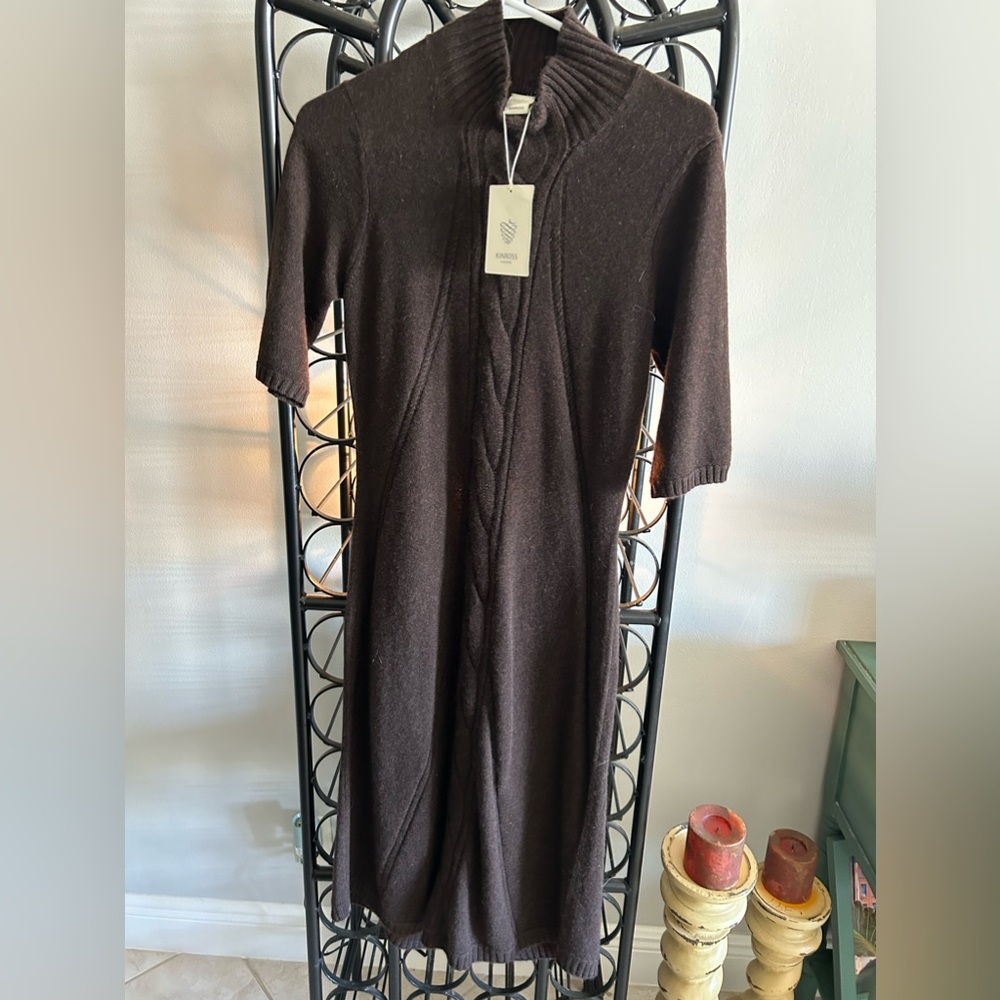 Kinross Cashmere dress. Cable knot. Brown. Size s nwt